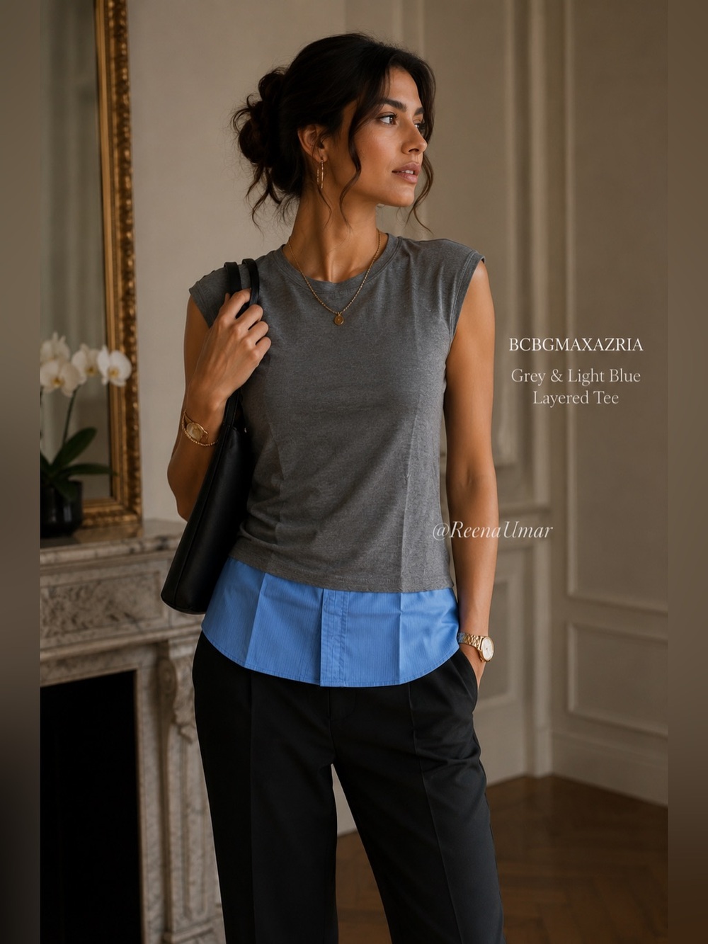 BCBGMAXAZRIA Grey & Light Blue Layered Sleeveless Tee